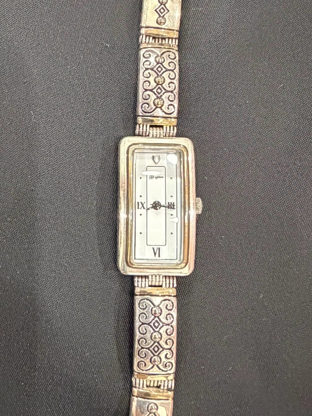 Brighton Silver-Tone Ornate Rectangular Bracelet Watch